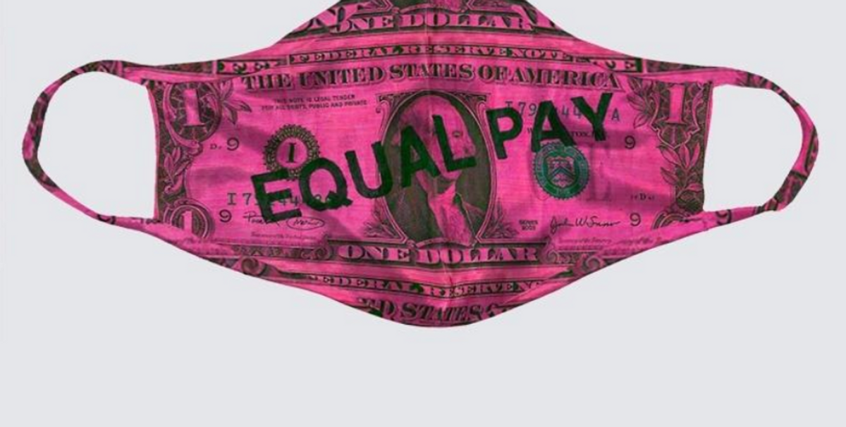 Michele Pred's equal pay mask. Photo courtesy of the artist Michele Pred's equal pay mask. Photo courtesy of the artist