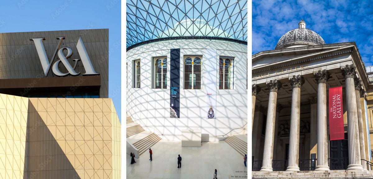 The letter marks the one-year anniversary of the funding controversy involving the Scottish asset management company Baillie Gifford
Victoria and Albert Museum, Stratford, Travers via Adobe Stock; British Museum, chrisdorney via Adobe Stock; The National Gallery, lik47 via Adobe Stock