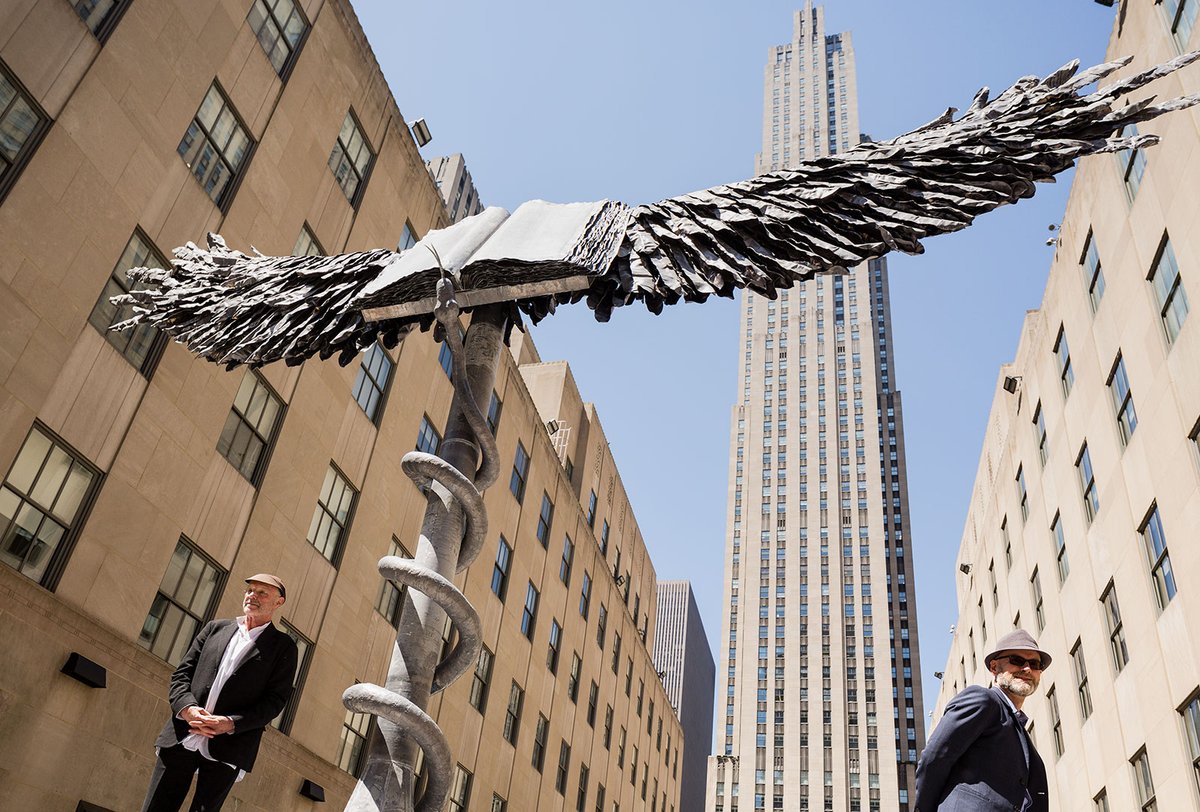 Anselm Kiefer (left) and Nicholas Baume with Uraeus (2017-18) Anselm Kiefer. Photo: Nicholas Knight. Courtesy of Gagosian, Public Art Fund, and Tishman Speyer