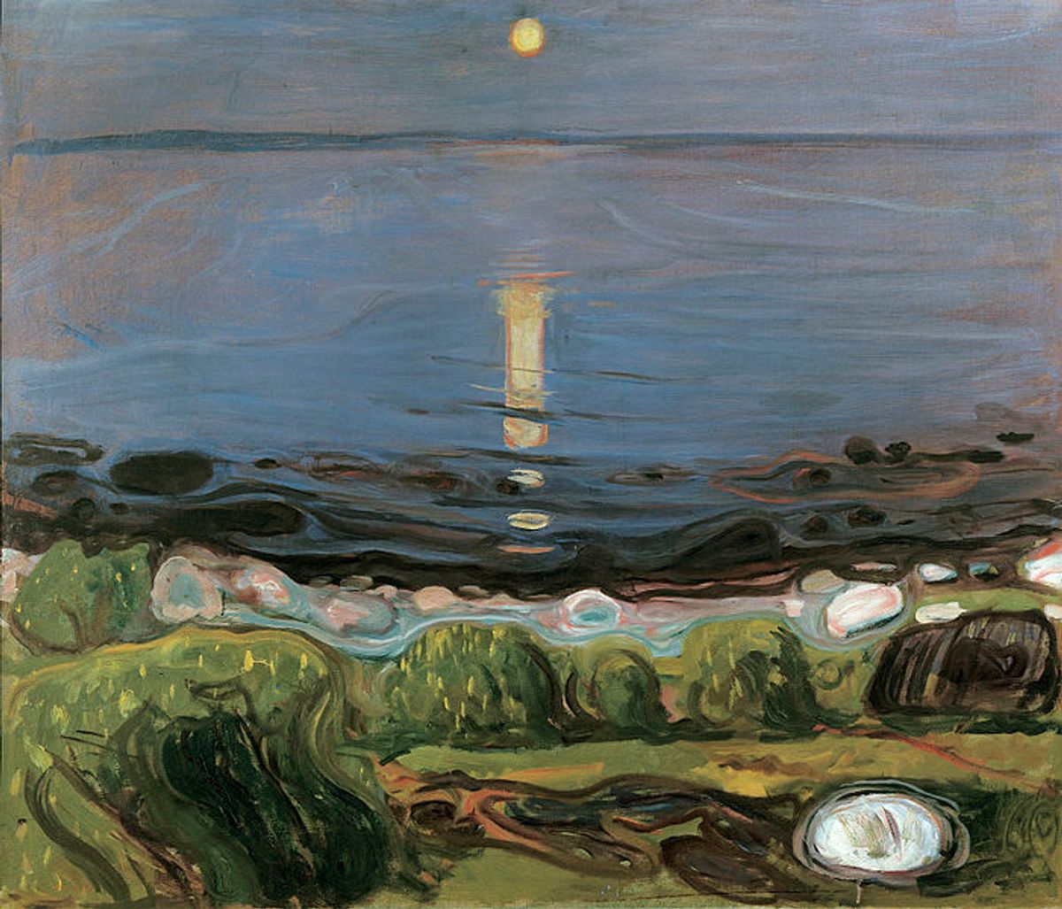 Edvard Munch’s Seascape with moon (summer night on the beach) (1902), once in the collection of Alma Mahler-Werfel, and now in the Österreichische National Galerie, Vienna 