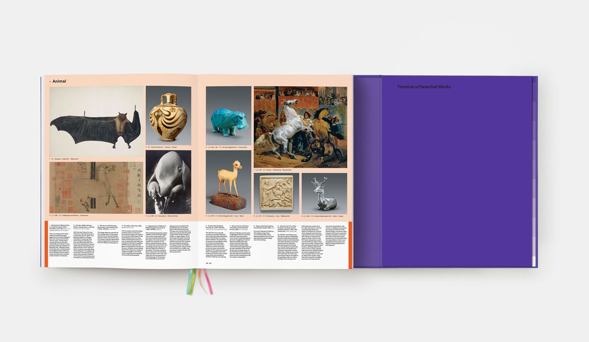 A spread from the Art= book showing animals 