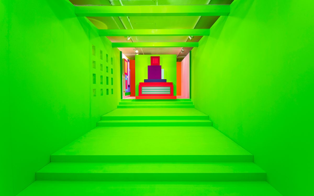 Installation view of Peter Halley's Heterotopia II at Greene Naftali Courtesy the artist and Greene Naftali, New York