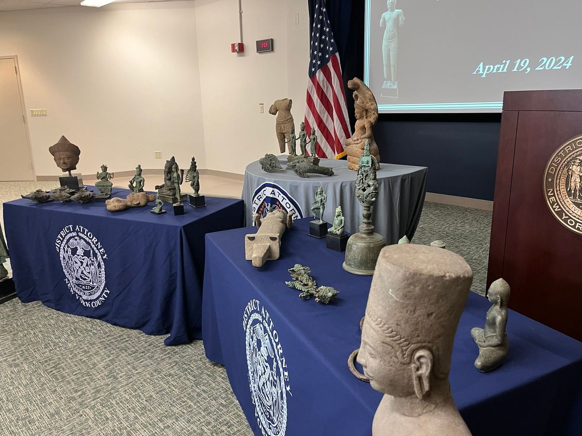 Artefacts are returned to Cambodian officials during a ceremony on 19 April Courtesy Homeland Security Investigations New York