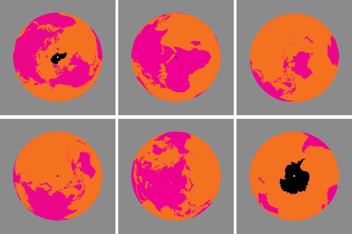 Six stills from the nine different animated views of the Earth in Olafur Eliasson's new project Earth Perspectives (2020), which the artist is releasing on Instagram to celebrate Earth Day Courtesy of the artist and the Serpentine Galleries