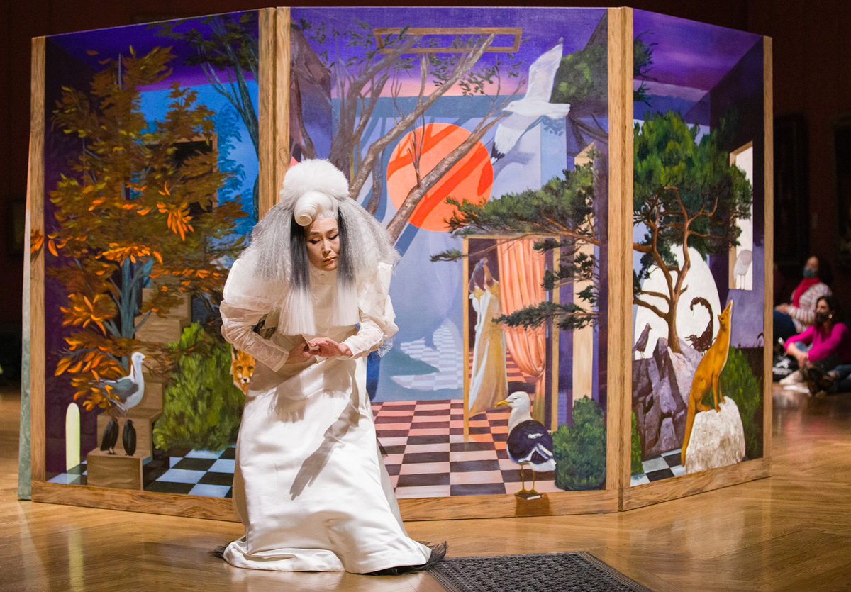 Zadie Xa's performance for Poussin: Dance to the Music of Time, (2021) at the National Gallery, London. Photo: Andrew Bruce. Courtesy of the a artist and National Gallery, London