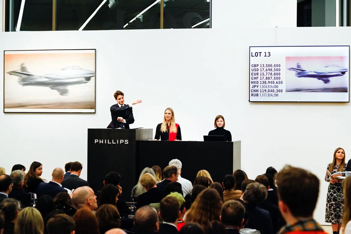 Gerhard Richter's Düsenjäger sold for £15.5m (with fees) at Phillips in March 2019; the buyer was subsequently revealed to be Chinese collector Zhang Chang, who had bought it from Phillips in 2016, triggering a complex legal dispute Courtesy of Phillips