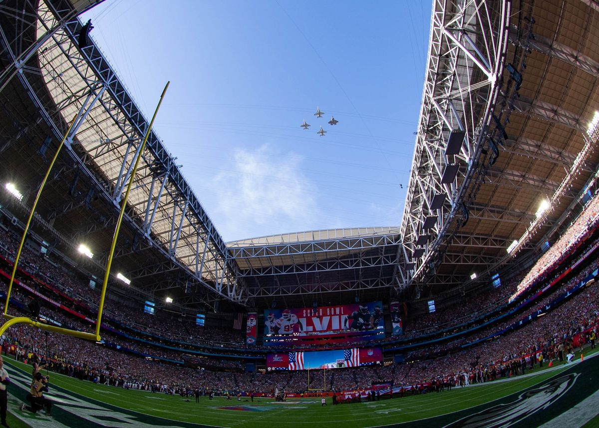 The Kansas City Chiefs and Philadelphia Eagles previously faced off in the 2023 Super Bowl (pictured), which the Chiefs won US Navy photo by Mass Communication Specialist 2nd Class Aron Montano, via Wikimedia