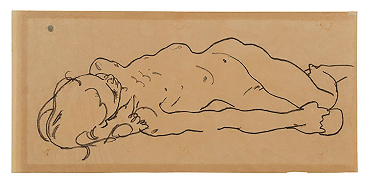Egon Schiele's previously unknown drawing Reclining Nude Girl (around 1918) Courtesy of Galerie St. Etienne
