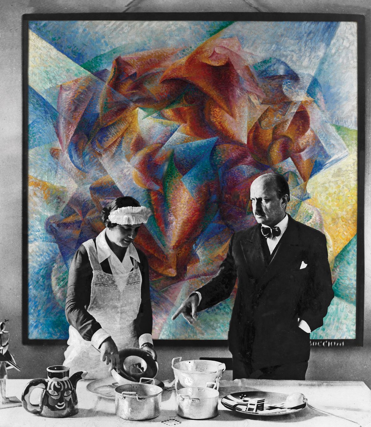 Filippo Tommaso Marinetti in his home in 1934, in front of Umberto Boccioni’s Dinamismo di un footballer (1913) ullstein bild