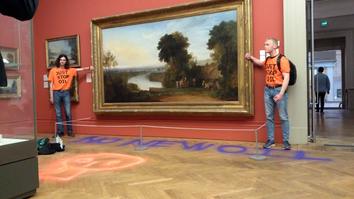 The pair of activists glued themselves to Turner’s Tomson’s Aeolian Harp (1809) in 2022

Courtesy of Just Stop Oil