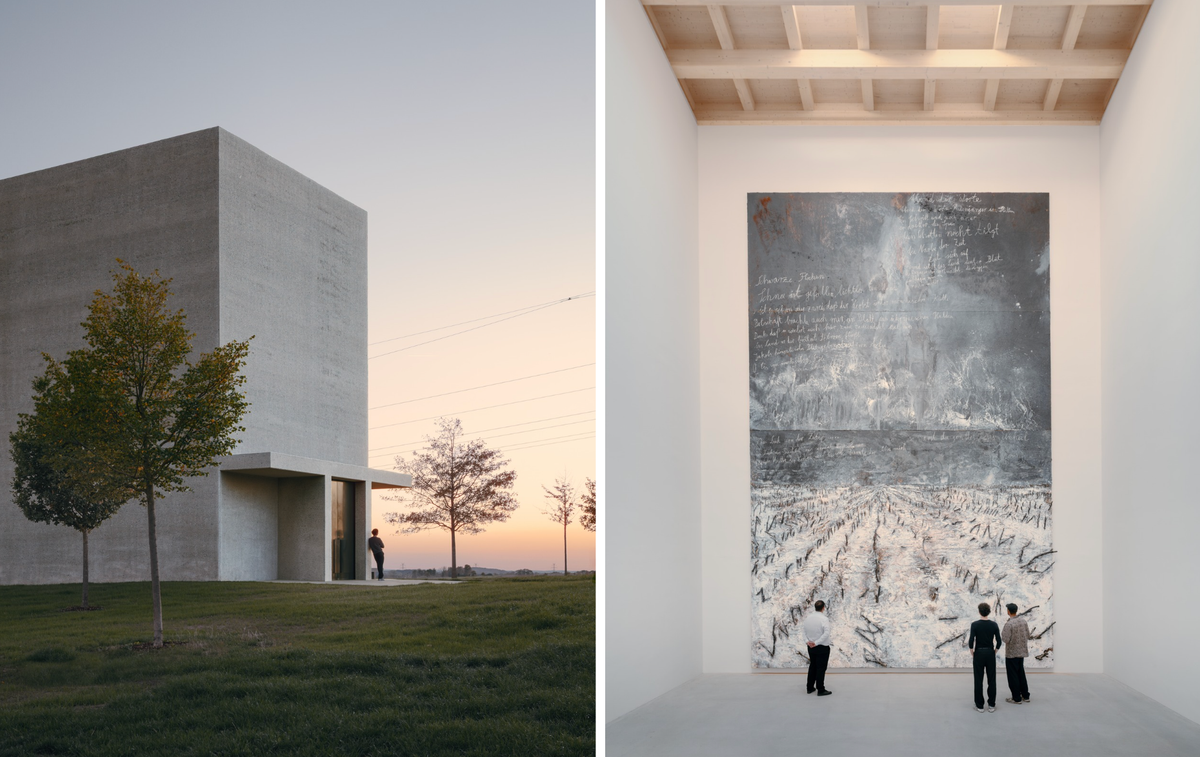 The Anselm Kiefer Pavilion (left) at Museum Würth 2 displays Kiefer's Black Flakes (2007, right) © Anselm Kiefer, photos: Studio Menges Tugushi