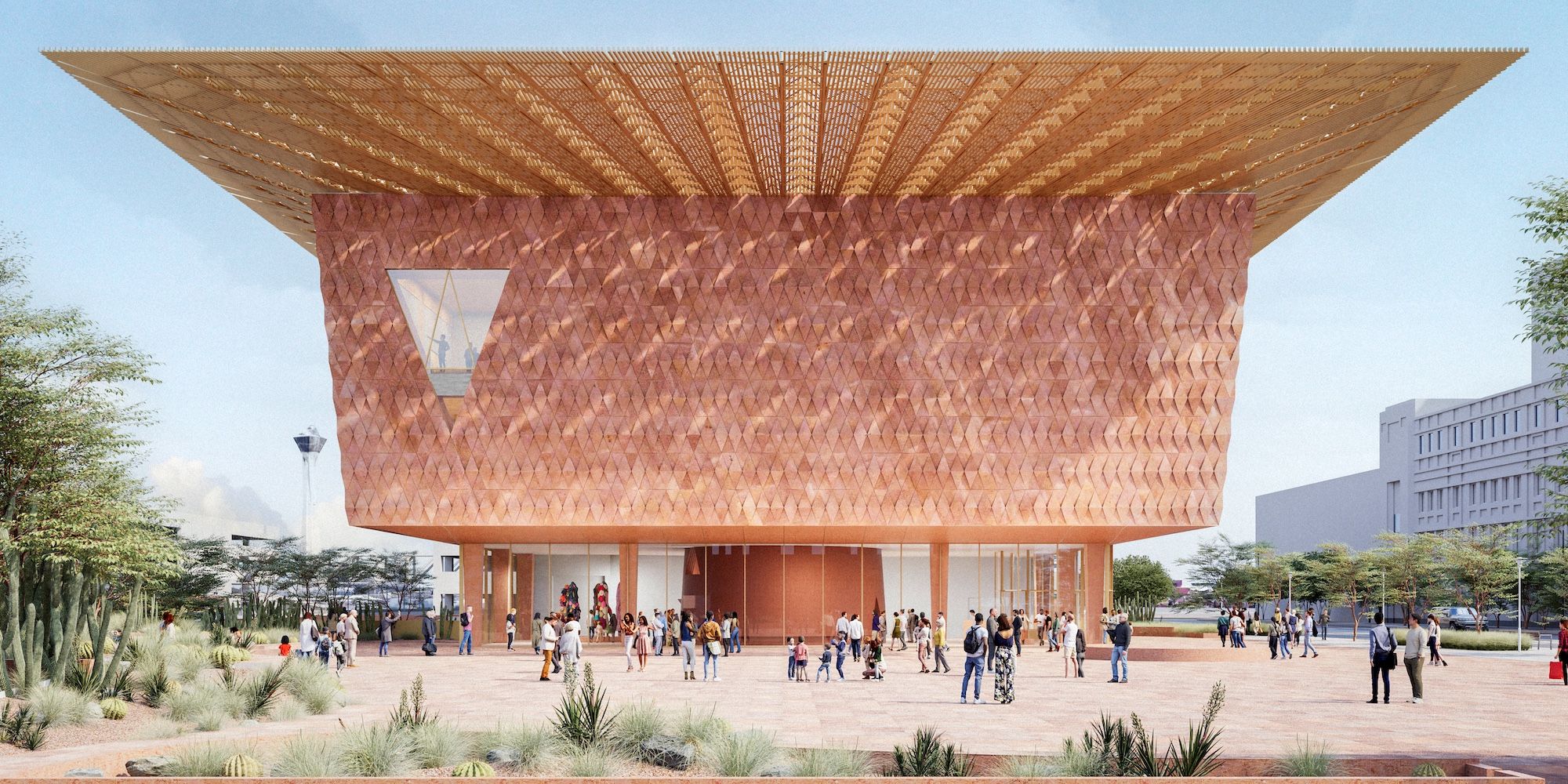 A rendering of the plaza at the future Las Vegas Museum of Art © Kéré Architecture, Courtesy of Las Vegas Museum of Art
