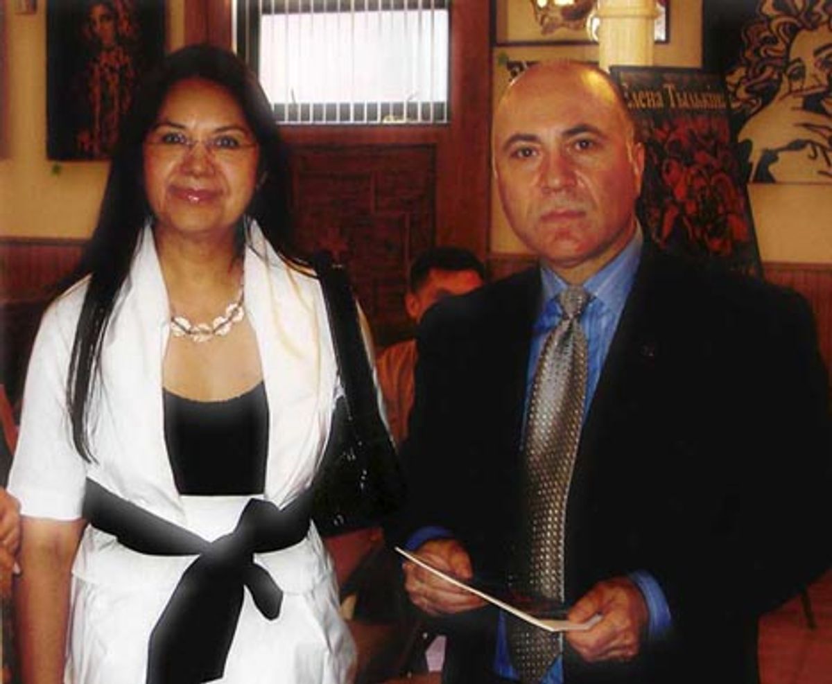 Glafira Rosales, the dealer at the centre of the scandal and her lawyer, Anastasios Sarikas Photo: Yelena Tylkina