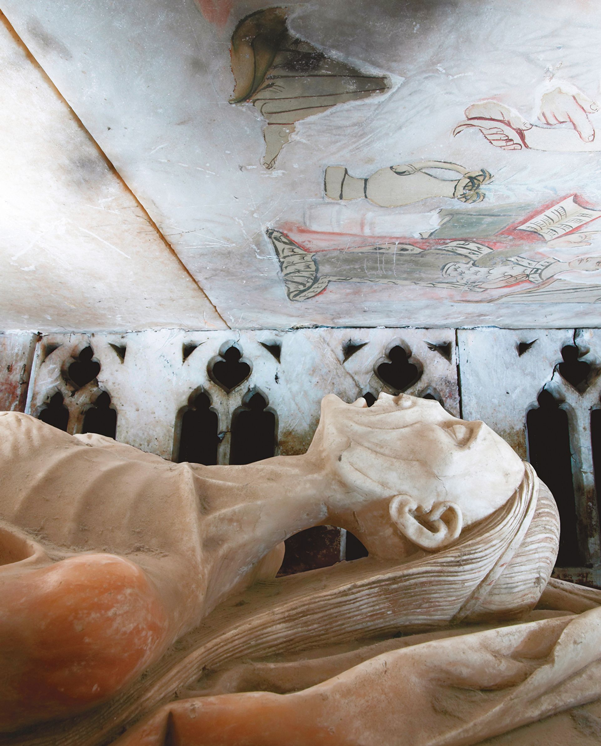 Newham’s photo of the shrivelled nude effigy of Alice de la Pole, the Duchess of Suffolk—and Chaucer’s granddaughter—offers a rare view of a late Medieval “double-decker” tomb C.B. Newham