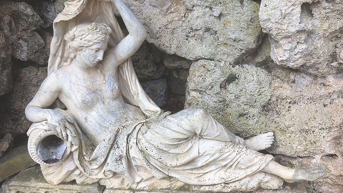 A creative visitor—presumed to be a child—made some graphic additions to the statue of Sabrina at Croome Court The National Trust