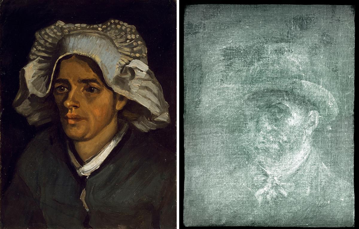 An x-ray of Van Gogh's Head of a Peasant Woman (1885, left) has revealed a hidden image (right) Courtesy of the National Galleries of Scotland
