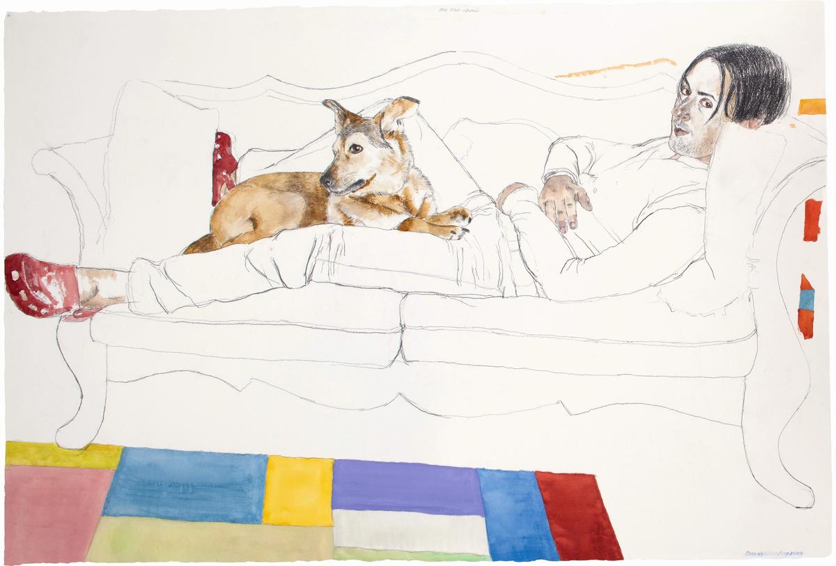 The Blue Chair, Alan Cumming and Honey (2019) by David Remfry courtesy the artist