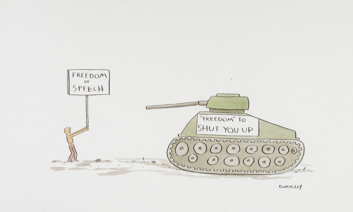 Liza Donnelly, Freedom to Make You Shut Up, 2010 for United Nations Cartooning for Peace Liza Donnelly