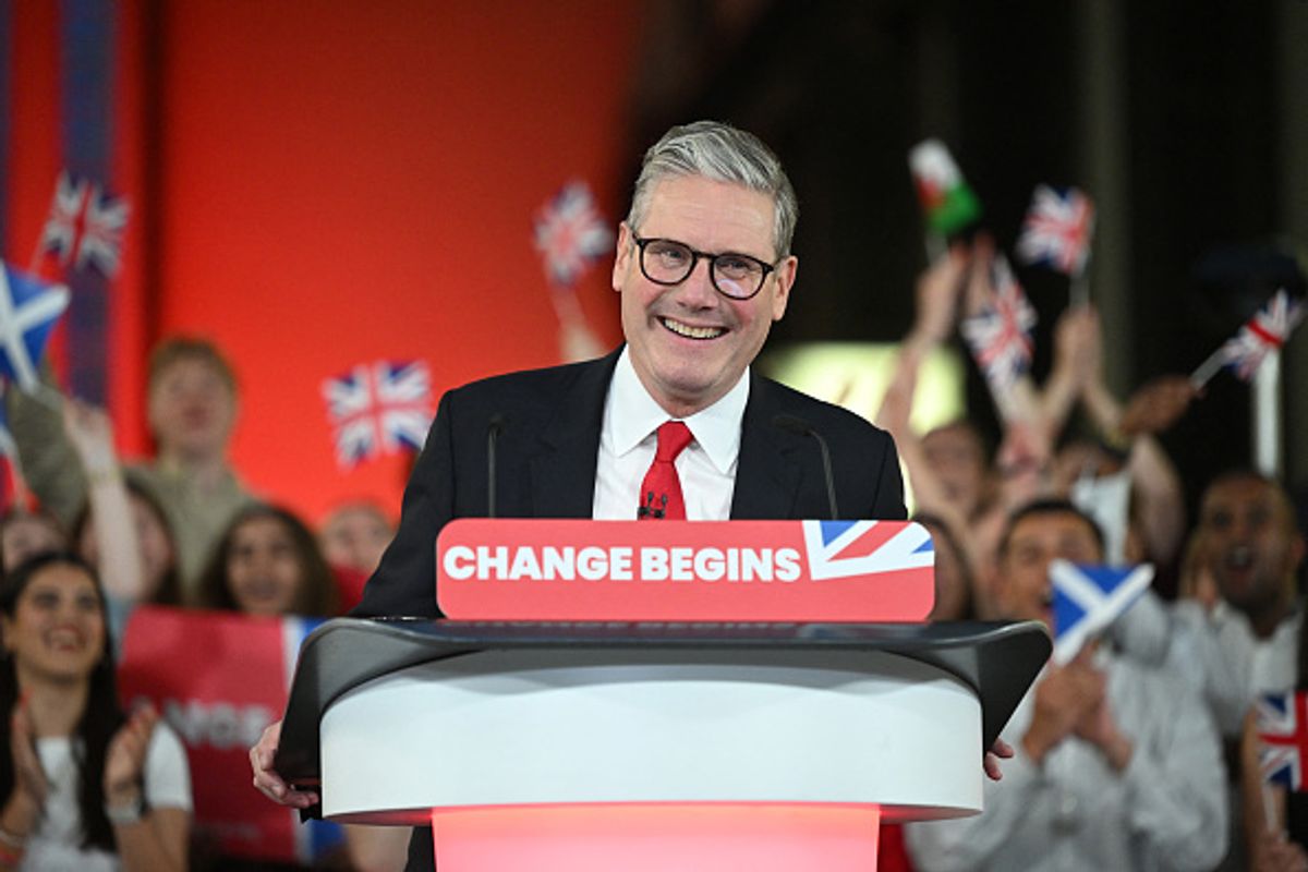 Britain's Labour Party leader Keir Starmer delivers a speech at Tate Modern on 5 July after his party swept to power in the country's general election Photo: by Justin Tallis/ AFP via Getty Images