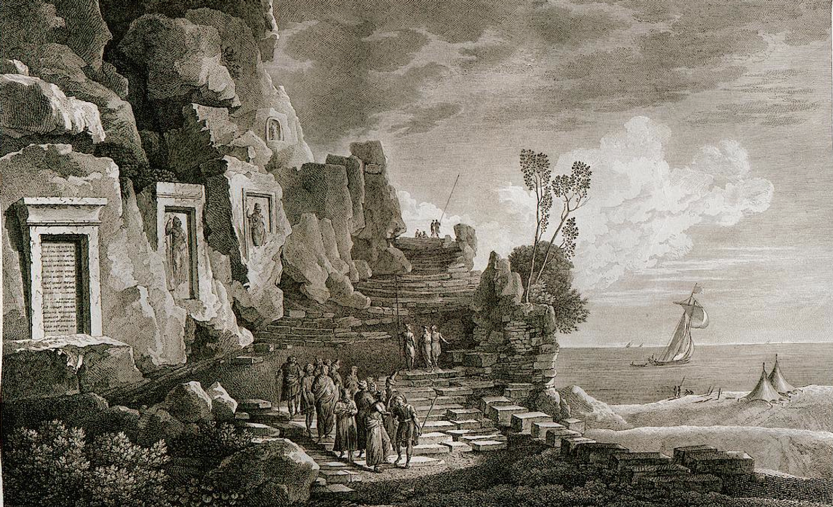 In this 1799 engraving by Louis François Cassas he depicts the Nahr el Kelb stalae 