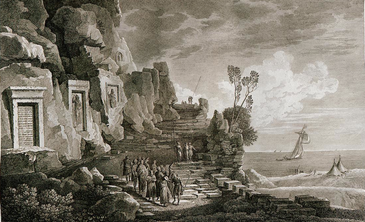 In this 1799 engraving by Louis François Cassas he depicts the Nahr el Kelb stalae