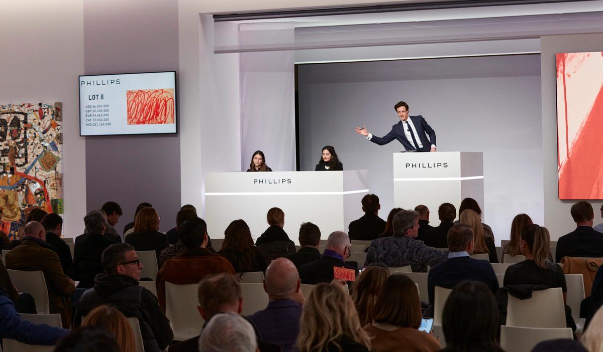 Henry Highley conducts Tuesday night's 20th century and contemporary art evening auction at Phillips in New York Photo courtesy Phillips