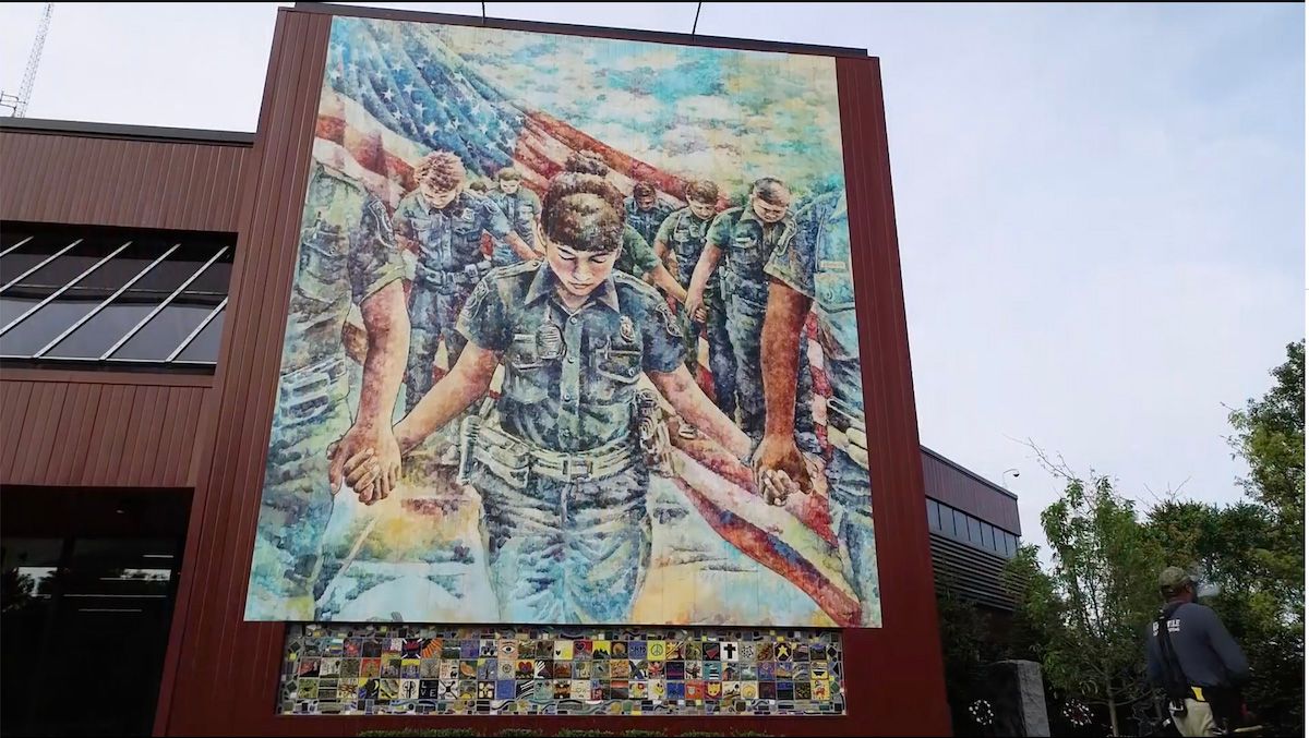 The mural To Serve and Protect, sponsored by the Detroit Institute of Arts was displayed outside the Sterling Heights, Michigan police department Courtesy of Sterling Heights City Hall