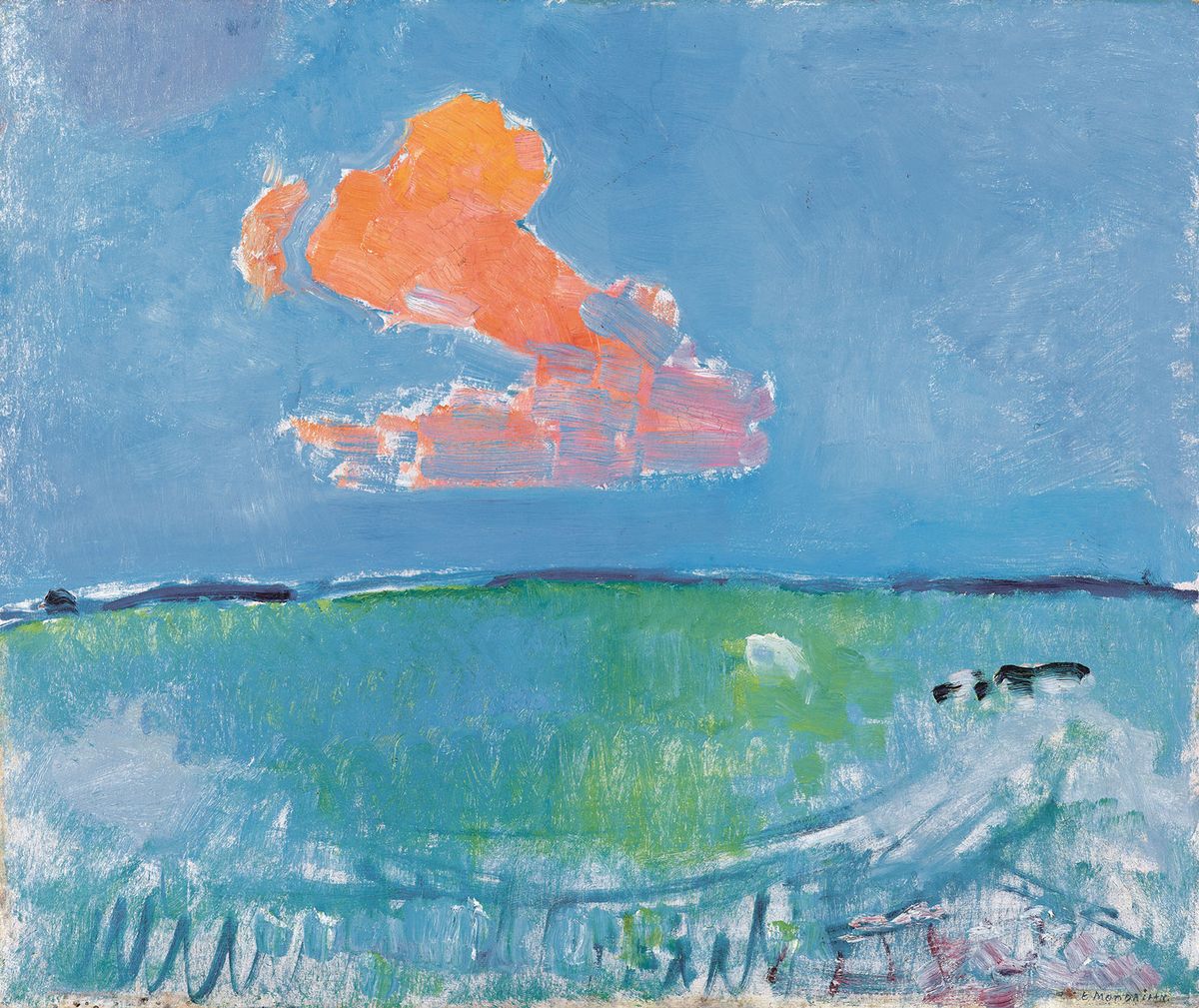 Piet Mondrian’s The Red Cloud (1907), which rarely travels from its home in The Hague, is on show at Fondation Beyeler © 2022 Mondrian/Holtzman Trust. Photo: Kunstmuseum Den Haag