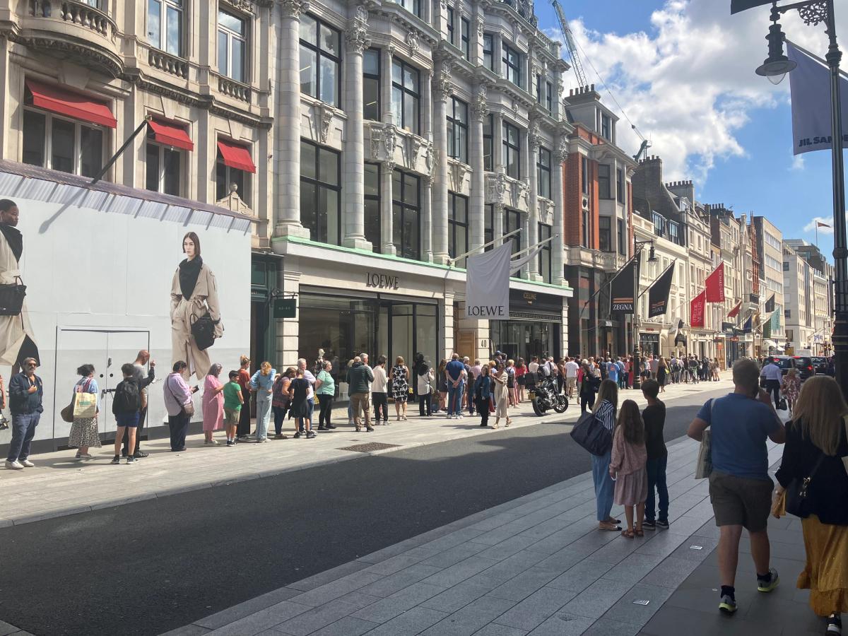 The queue outside Sotheby's New Bond Street entrance on Thursday 17 August