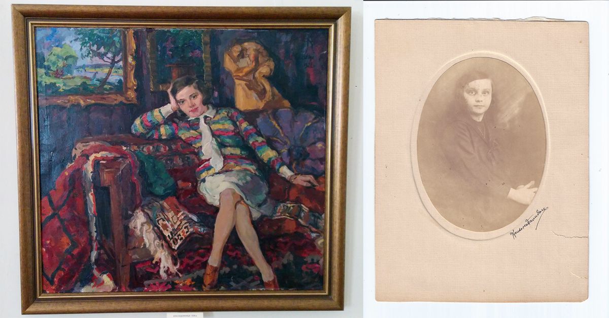 The painting of a young Magda Mandel by the painter Adalbert Erdelyi (left) and a pre-war photo of Magda 
