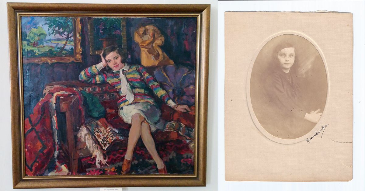 The painting of a young Magda Mandel by the painter Adalbert Erdelyi (left) and a pre-war photo of Magda