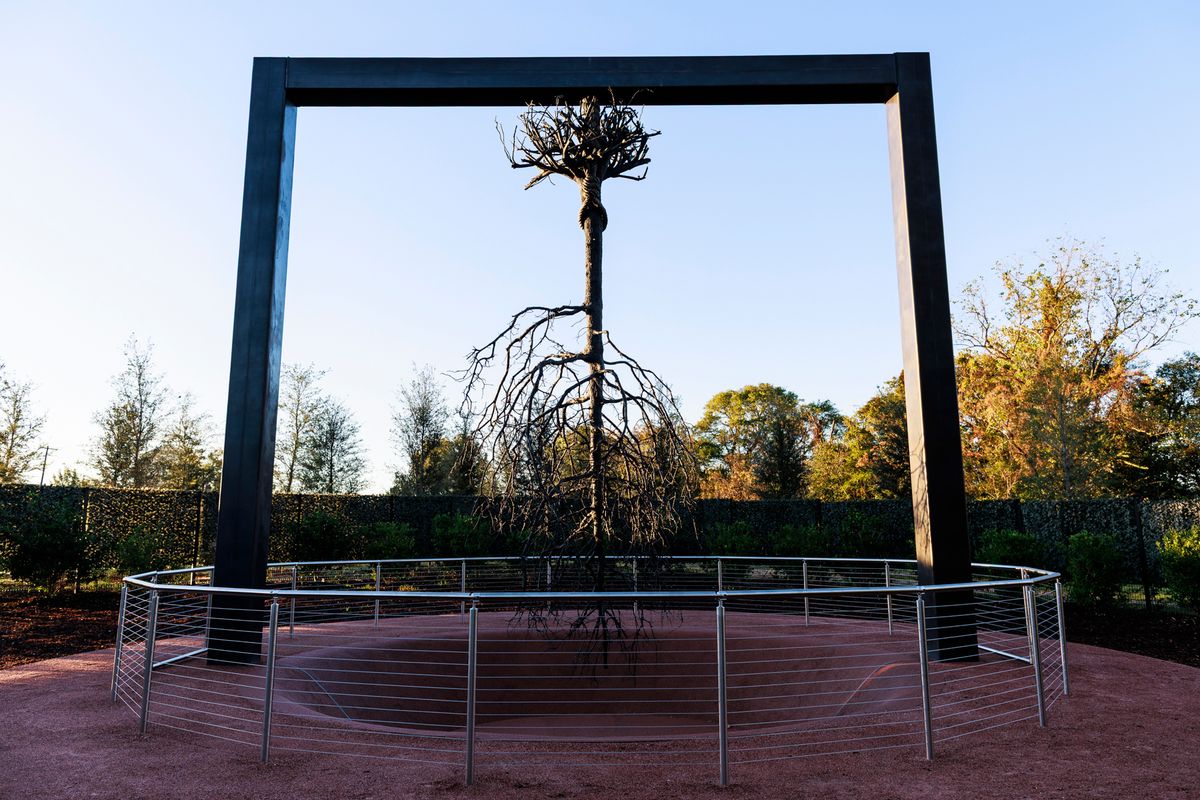 Charles Gaines’s Hanging Tree (2025), a new sculpture at Freedom Monument Sculpture Park, serves as a grim metaphor for the legacy of lynchings in the US Courtesy of the Equal Justice Initiative