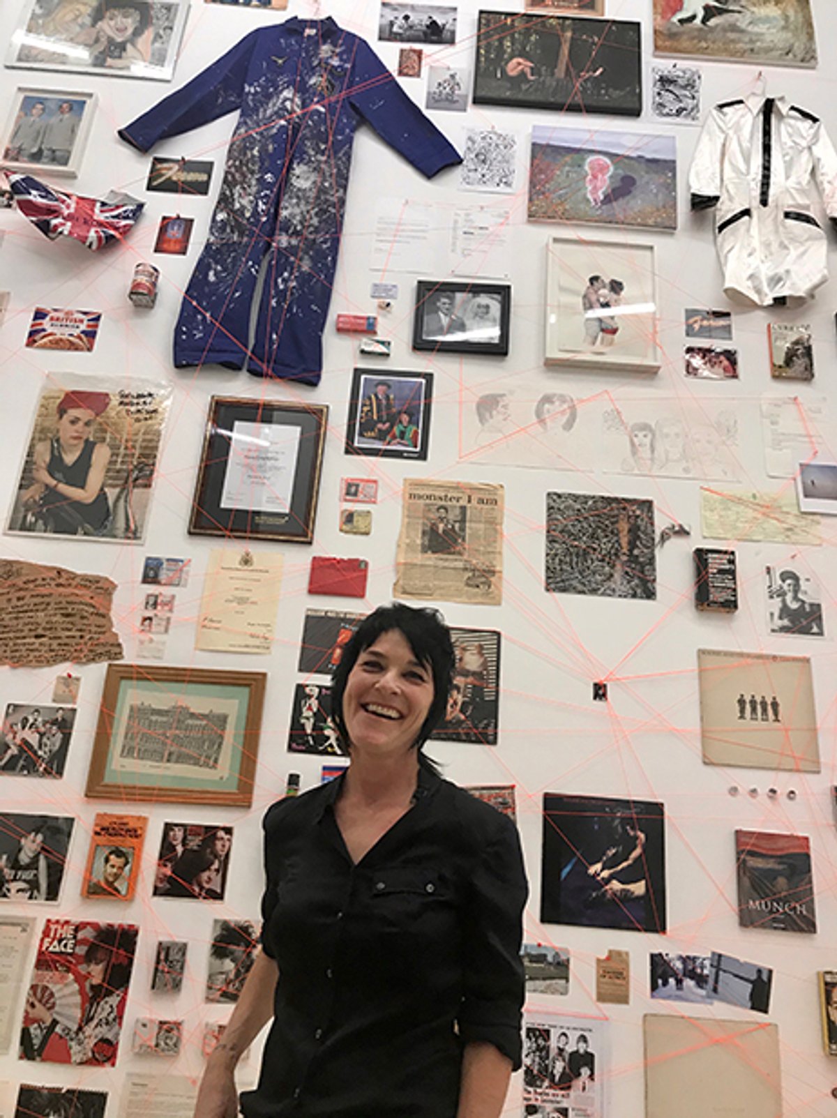 Sue Webster in front of her new work The Crime Scene Courtesy Louisa Buck