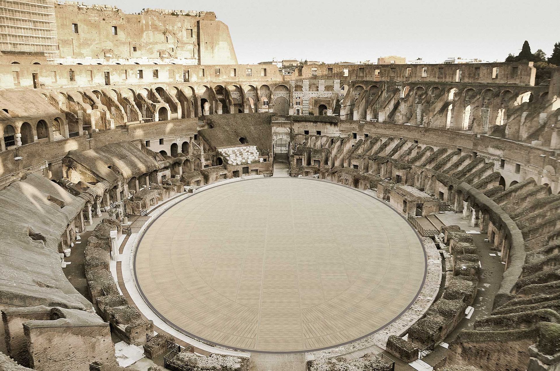 A rendering of the proposed new floor at Rome's Colosseum Courtesy of the Italian Ministry of Culture and Milan Ingegneria