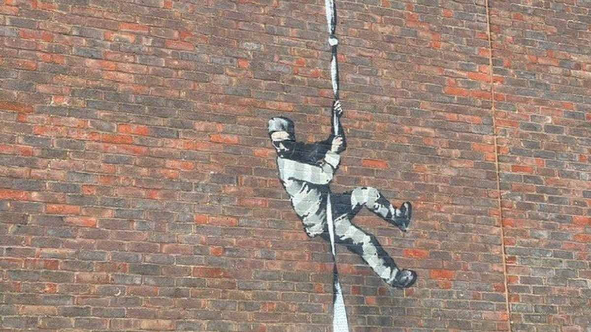 Banksy's stencil appeared on the side of Reading prison in March