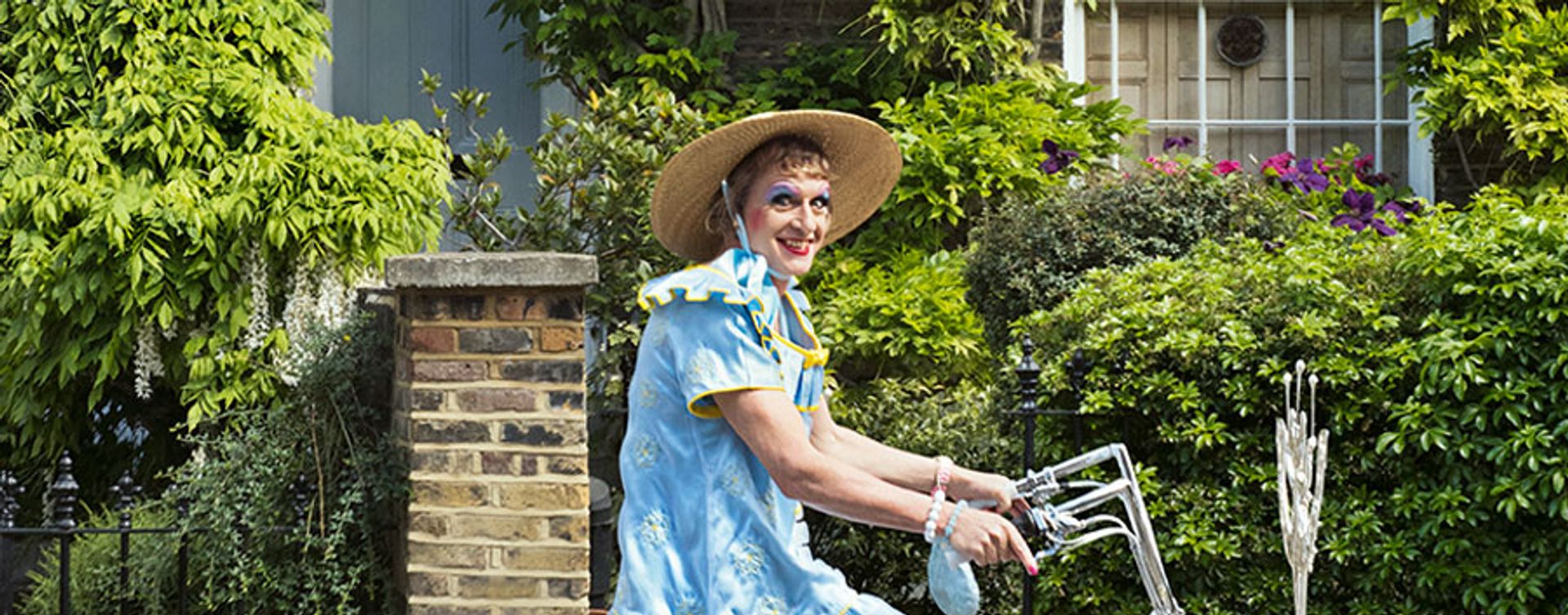 Grayson Perry posing with Princess Freedom Bicycle (2017) (© 2020 the artist; Photo: Thierry Bal) Grayson Perry posing with Princess Freedom Bicycle (2017) (© 2020 the artist; Photo: Thierry Bal)