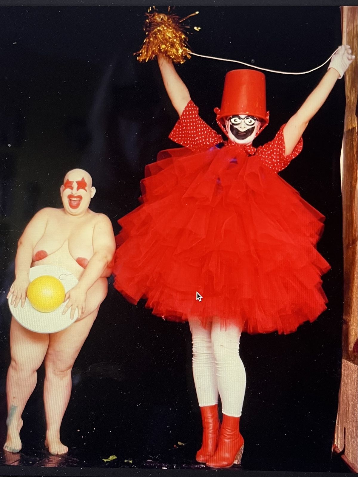 A night to remember: Leigh Bowery (right) with collaborator Fat Gill at the Alternative Miss World event in 1986 Photo: Robyn Beeche