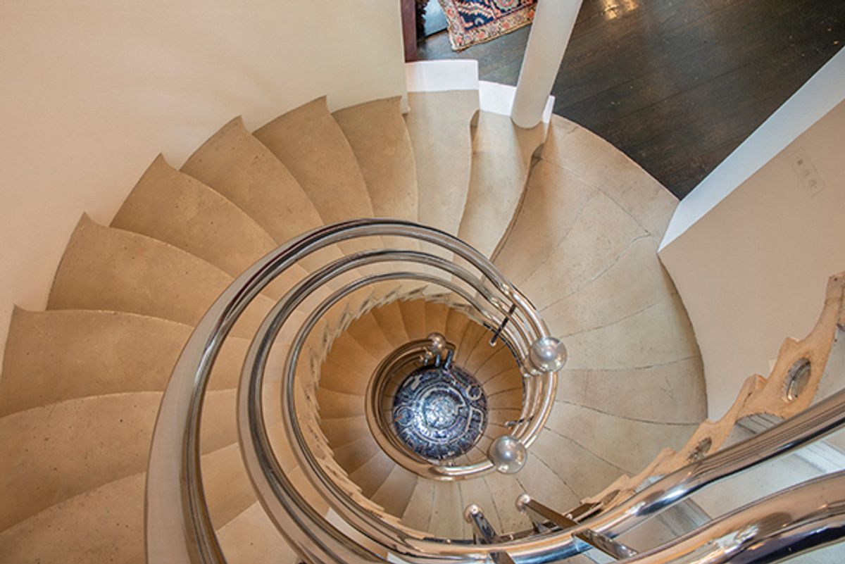 The Solar Stair is a concrete spiral in the Cosmic House, with Eduardo Paolozzi’s Black Hole mosaic at the base
Sue Barr