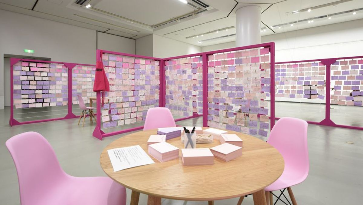 Mónica Mayer's The Clothesline (2019) at the Aichi Triennale, before the artist modified the work Photo: Ito Tetsuo