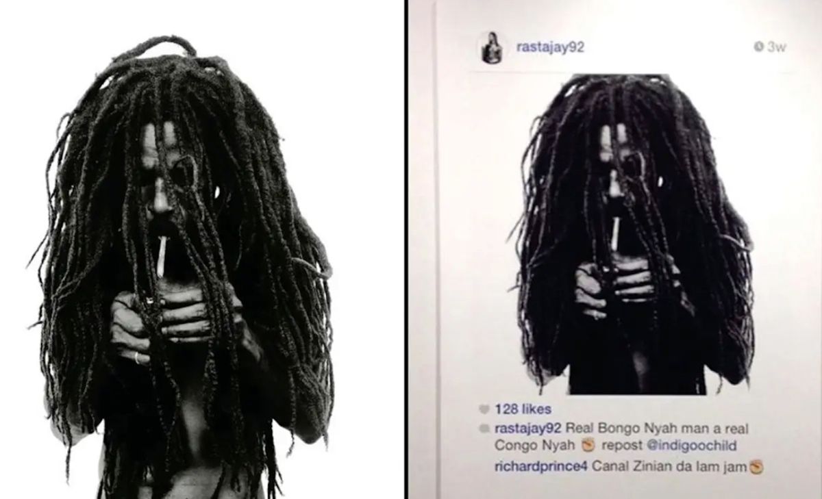 Donald Graham's Rastafarian Smoking a Joint (left) and Richard Prince's Untitled (Portrait of Rastajay92) (right)