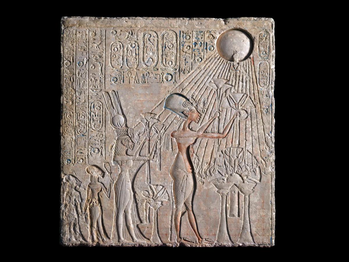 A limestone depiction of Akhenaten and his family worshipping the god Aten will feature in the show Massimo Listri