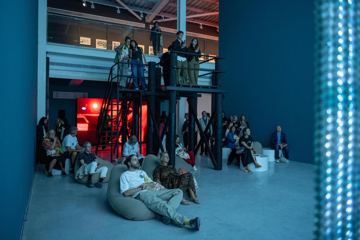 Installation view of Stephanie Comilang, Search for Life II (2025). Commissioned by at Sharjah Biennial 16 Photo: Motaz Mawid