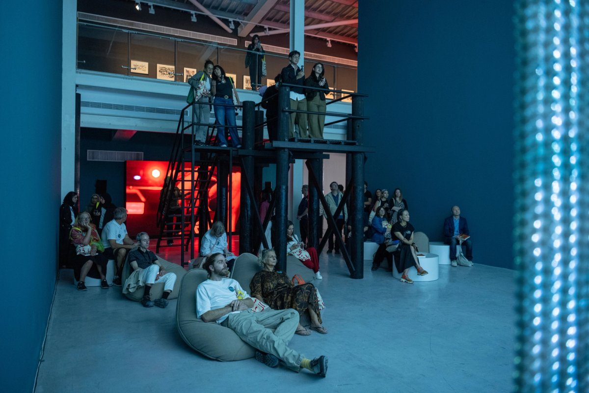 Installation view of Stephanie Comilang, Search for Life II (2025). Commissioned by at Sharjah Biennial 16 Photo: Motaz Mawid