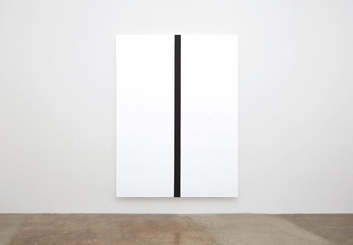 Mary Corse’s Untitled (White, Black  Band (Narrow), Beveled (2019) © Mary Corse; courtesy of Kayne Griffin Corcoran, Pace Gallery and Lisson; photo: Flying Studio