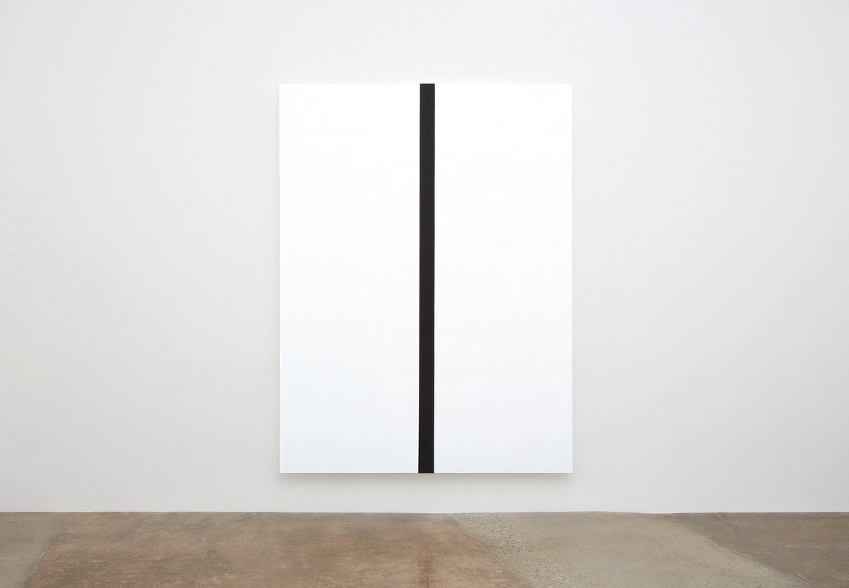 Mary Corse’s Untitled (White, Black Band (Narrow), Beveled (2019) © Mary Corse; courtesy of Kayne Griffin Corcoran, Pace Gallery and Lisson; photo: Flying Studio