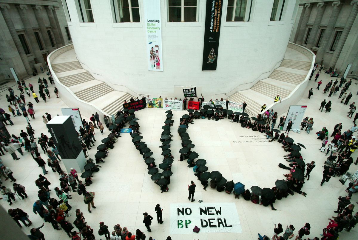 A 2015 protest at the British Museum calling on the institution not to renew its sponsorship deal with BP Anna Branthwaite