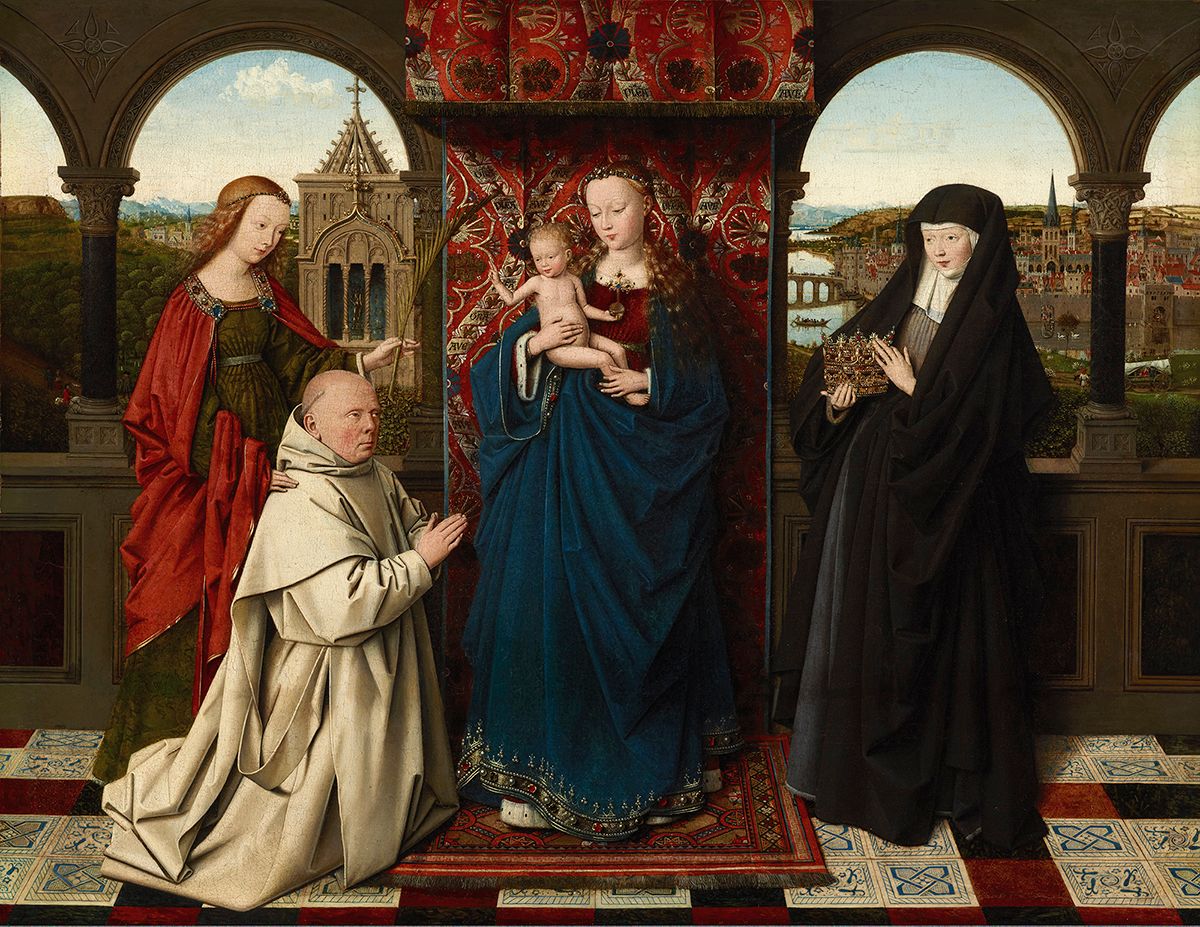 A work of devotional "clickbait": Jan van Eyck and Workshop, The Virgin and Child with St. Barbara, St. Elizabeth and Jan Vos (around 1441-43) The Frick Collection, New York