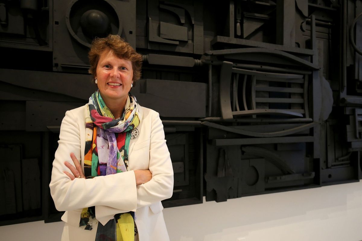 Former Smithsonian American Art Museum director Stephanie Stebich in front of Louise Nevelson's Sky Cathedral (1982) Photo by Libby Weiler