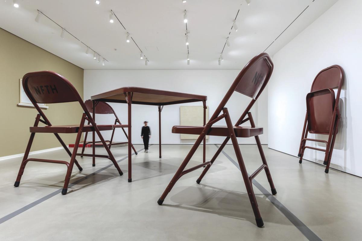 Therrien’s No title (folding table and chairs, dark brown) (2007) from the retrospective. A similar ensemble of a huge table and chairs is one of The Broad’s most popular works Photo: Joshua White; courtesy of The Broad