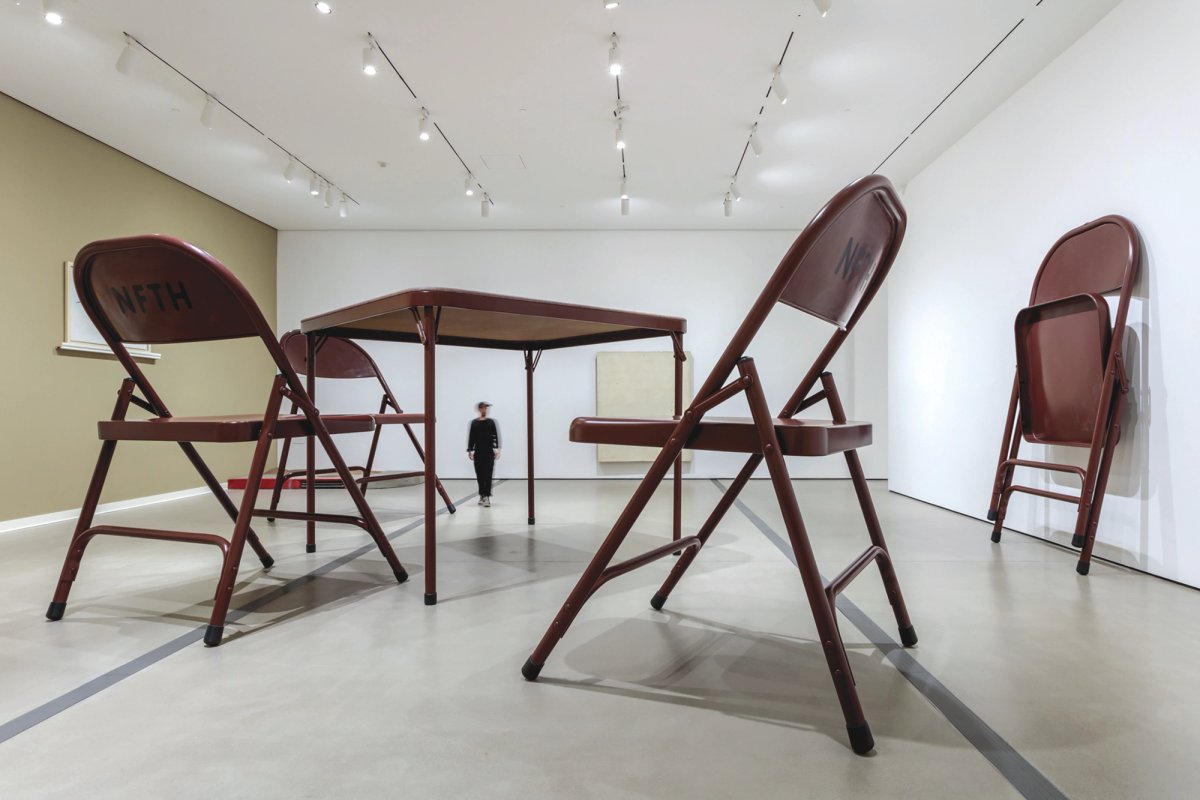 Therrien’s No title (folding table and chairs, dark brown) (2007) from the retrospective. A similar ensemble of a huge table and chairs is one of The Broad’s most popular works Photo: Joshua White; courtesy of The Broad